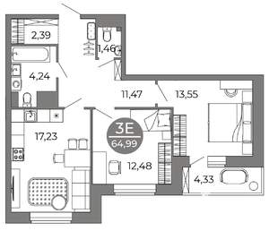 2-к квартира, вторичка, 65м2, 6/25 этаж