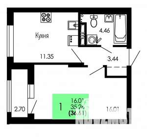 1-к квартира, строящийся дом, 37м2, 3/9 этаж