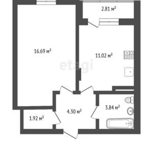 1-к квартира, сданный дом, 39м2, 3/23 этаж