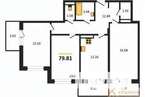 3-к квартира, вторичка, 80м2, 14/17 этаж