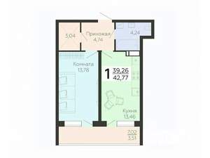 1-к квартира, вторичка, 43м2, 10/21 этаж