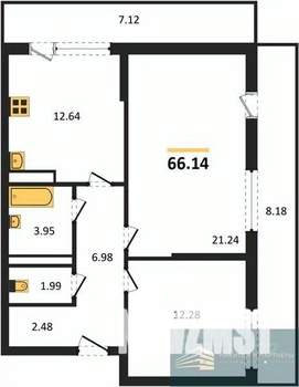 2-к квартира, вторичка, 66м2, 20/23 этаж