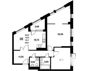 3-к квартира, строящийся дом, 78м2, 3/21 этаж
