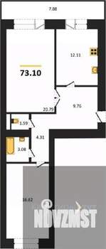 2-к квартира, вторичка, 73м2, 7/16 этаж