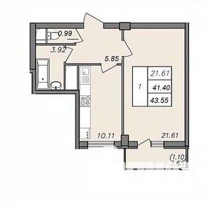 1-к квартира, вторичка, 42м2, 10/13 этаж