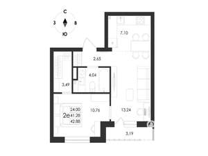 2-к квартира, вторичка, 43м2, 6/17 этаж
