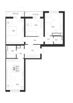 3-к квартира, вторичка, 85м2, 15/19 этаж