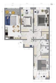 3-к квартира, строящийся дом, 95м2, 13/18 этаж