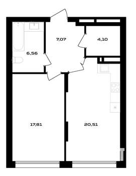 1-к квартира, вторичка, 56м2, 1/4 этаж