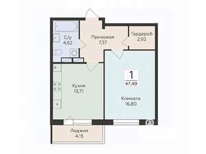 1-к квартира, вторичка, 47м2, 8/16 этаж