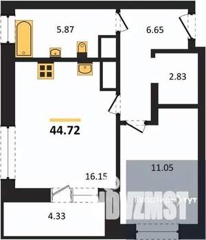 1-к квартира, вторичка, 45м2, 7/25 этаж