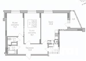2-к квартира, строящийся дом, 81м2, 2/10 этаж