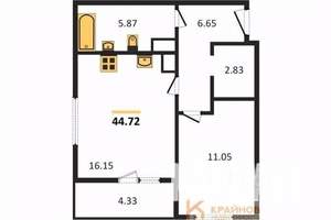 1-к квартира, строящийся дом, 45м2, 6/25 этаж