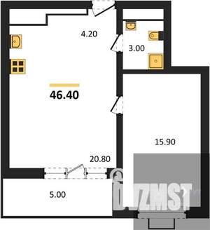 1-к квартира, вторичка, 46м2, 7/15 этаж