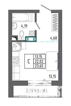 Студия квартира, строящийся дом, 24м2, 1/17 этаж