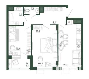 2-к квартира, строящийся дом, 58м2, 11/13 этаж