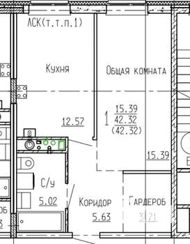1-к квартира, вторичка, 42м2, 4/4 этаж