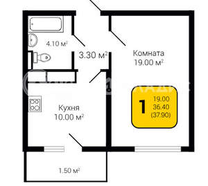 1-к квартира, строящийся дом, 38м2, 9/20 этаж