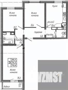 3-к квартира, вторичка, 76м2, 8/17 этаж