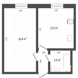 1-к квартира, вторичка, 34м2, 9/9 этаж