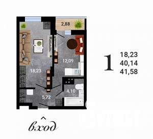 1-к квартира, строящийся дом, 42м2, 8/27 этаж