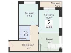 2-к квартира, строящийся дом, 54м2, 9/25 этаж