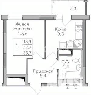 1-к квартира, строящийся дом, 34м2, 18/25 этаж