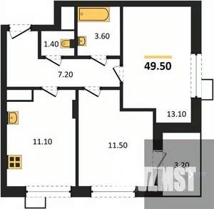 2-к квартира, вторичка, 49м2, 4/13 этаж