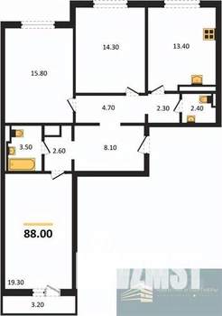 3-к квартира, вторичка, 88м2, 3/17 этаж