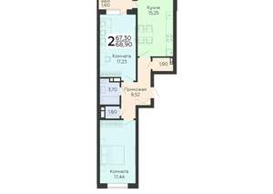 2-к квартира, вторичка, 69м2, 18/18 этаж