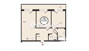 2-к квартира, строящийся дом, 62м2, 8/8 этаж