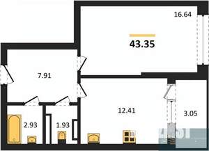 1-к квартира, вторичка, 43м2, 11/24 этаж