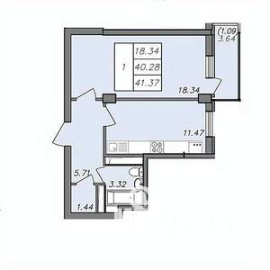 1-к квартира, вторичка, 40м2, 12/13 этаж