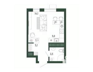 Студия квартира, строящийся дом, 28м2, 6/13 этаж