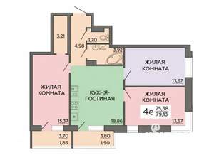 4-к квартира, вторичка, 79м2, 10/19 этаж