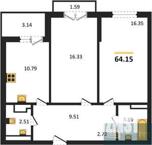 2-к квартира, вторичка, 64м2, 13/18 этаж