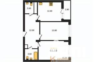 2-к квартира, вторичка, 61м2, 2/13 этаж