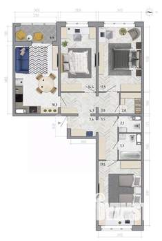 3-к квартира, строящийся дом, 95м2, 8/18 этаж