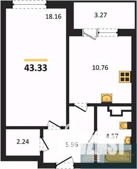 1-к квартира, вторичка, 43м2, 6/24 этаж