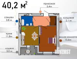1-к квартира, строящийся дом, 40м2, 11/17 этаж
