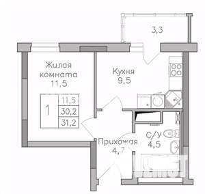 1-к квартира, строящийся дом, 31м2, 25/25 этаж