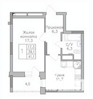 1-к квартира, строящийся дом, 41м2, 10/25 этаж