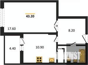 1-к квартира, вторичка, 43м2, 25/25 этаж