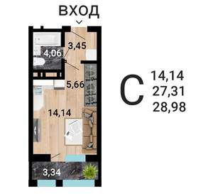 Студия квартира, вторичка, 30м2, 12/25 этаж