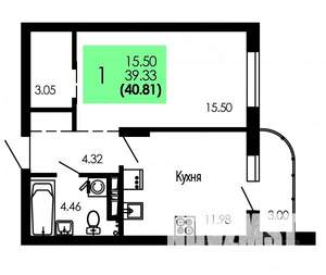 1-к квартира, строящийся дом, 41м2, 5/9 этаж