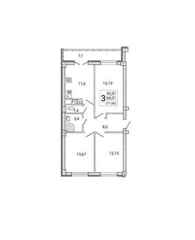 3-к квартира, вторичка, 72м2, 7/15 этаж