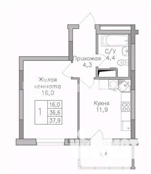 1-к квартира, строящийся дом, 38м2, 11/25 этаж