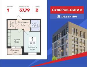 1-к квартира, вторичка, 38м2, 2/18 этаж