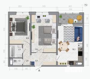2-к квартира, строящийся дом, 62м2, 18/18 этаж