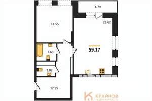 1-к квартира, строящийся дом, 59м2, 25/25 этаж